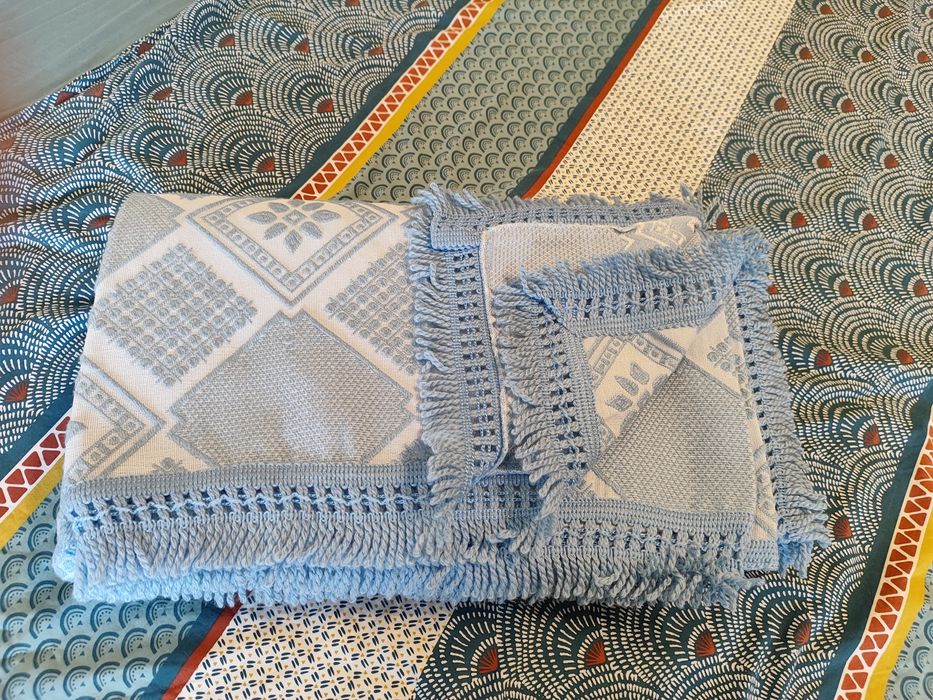 Colcha azul vintage casal