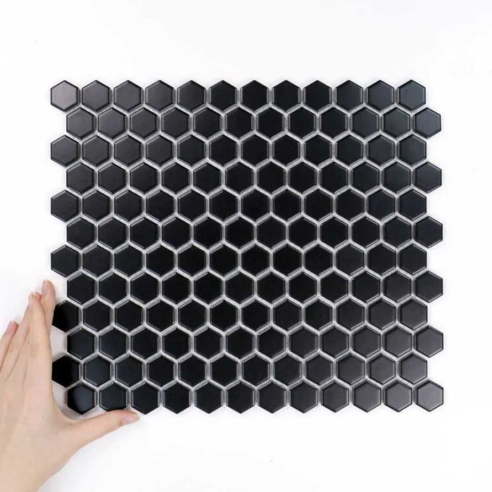 Mozaika, płytki Raw Decor heksagon mały czarny 1,7 m2, 50 arkuszy