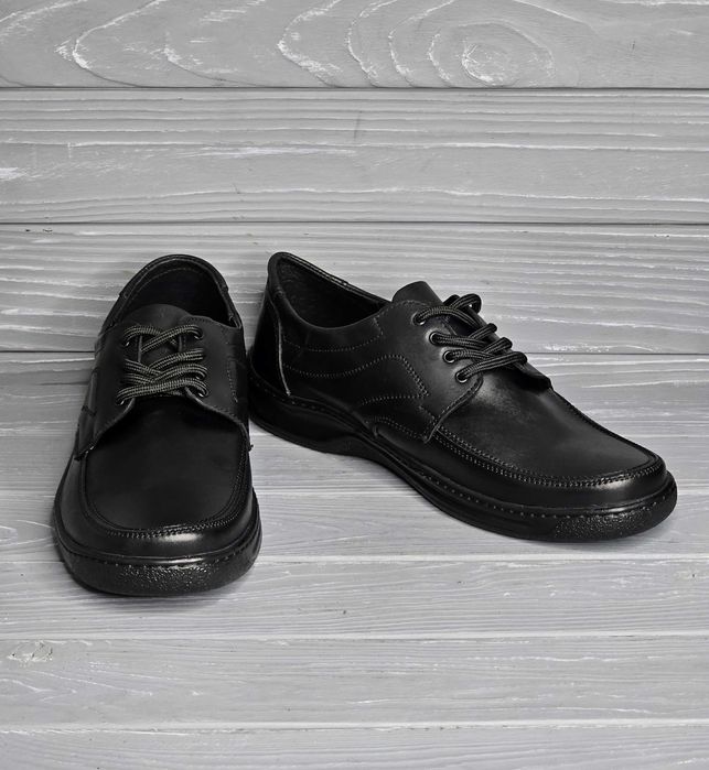 39-47р! Кожаные мужские черные прошитые туфли без шнурка / на шнурке!!