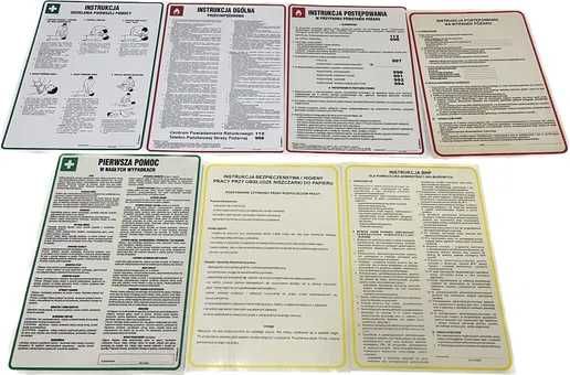 Zestaw tablic Instrukcji pierwsza pomoc BHP ppoż