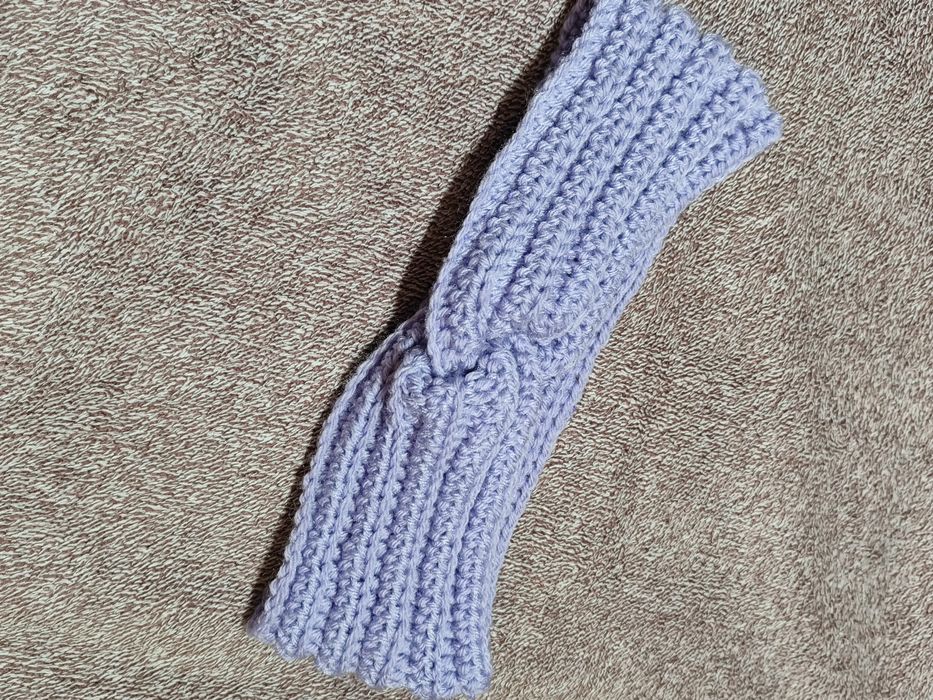 Fioletowa ciepła opaska na głowę ręcznie robiona na szydełku handmade