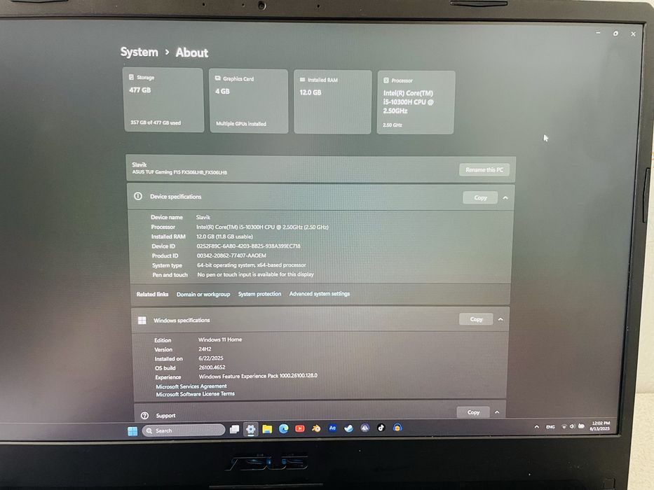 Asus tuf gaming f15 12gb GTX1650