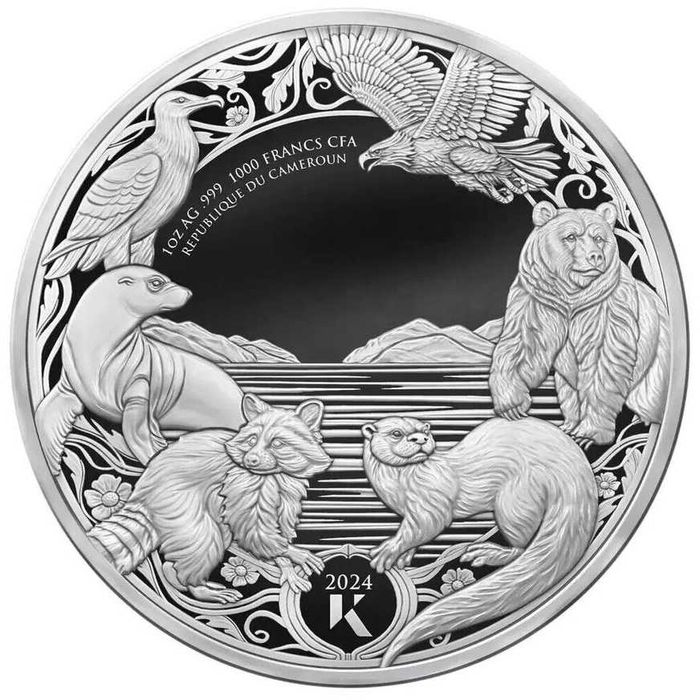 Видра 2024 Камерун 1000 франків / 1 унція срібло Ag 999 Пруф-лайк