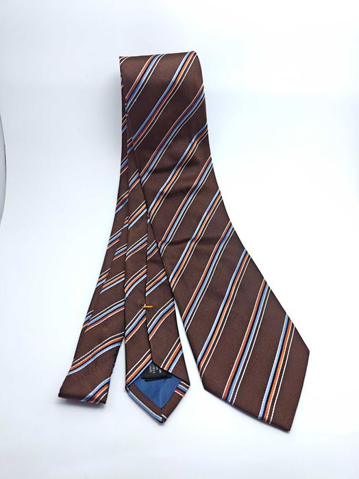 Massimo Dutti brązowy jedwabny krawat w paski ady06