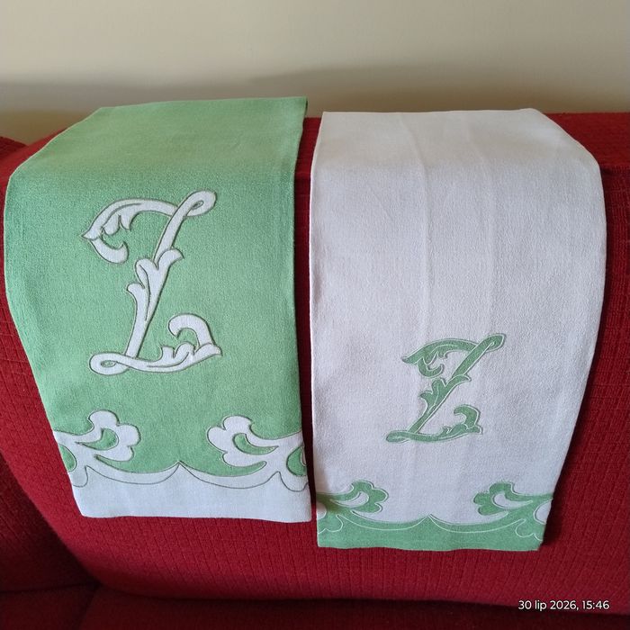 Ręczniki lniane z monogramem lniane vintage