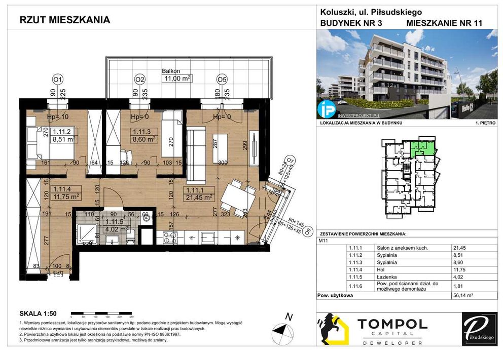 Osiedle Piłsudskiego III ETAP Koluszki | nowe mieszkanie 54,76 m² - Widok 2