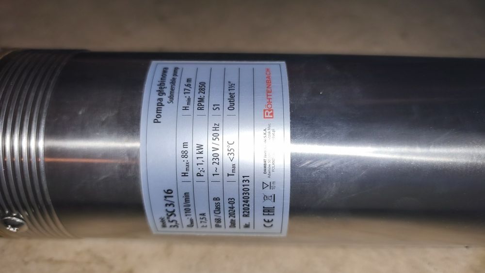 3,5 cala POMPA WODY GŁĘBINOWA STUDNI - RÔHTENBACH antypiaskowa wydajna, kabel 20m, 1100W