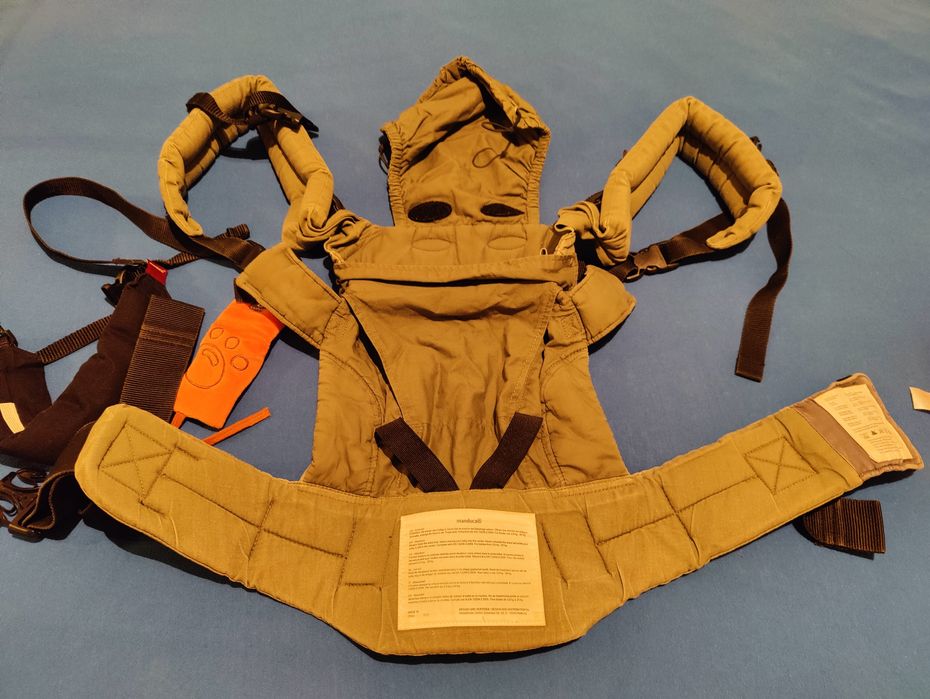 Mochila Manduca verde seco e azul cinza