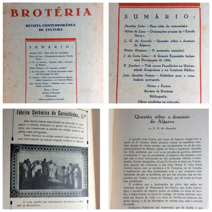 Brotéria. Revista Contemporânea de Cultura. 6 fasc. 1932. Ver sumário