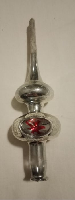 Czubek na choinkę szklana bombka stara srebrna PRL