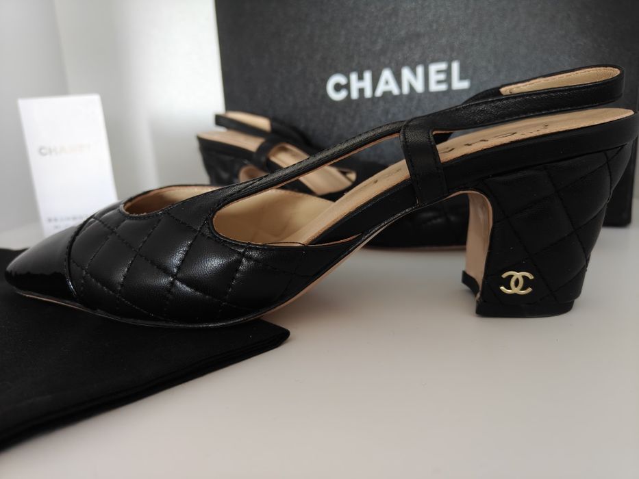 Chanel slingback czółenka CC skóra jagnięca pikowane r.40