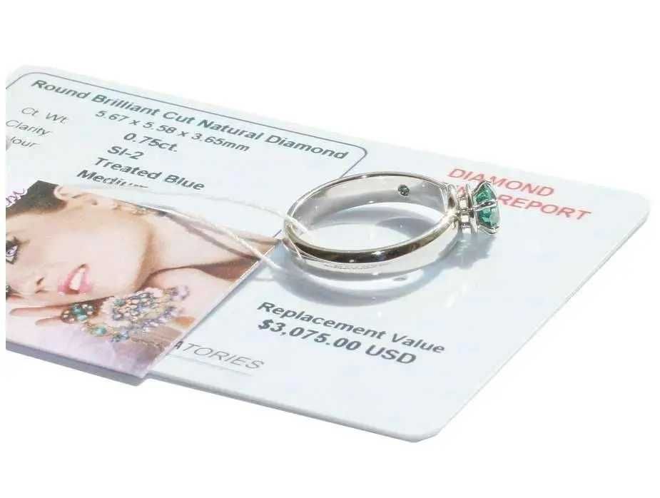 Эксклюзивное Золотое кольцо с синим бриллиантом 0,75 карат Элит, 750°