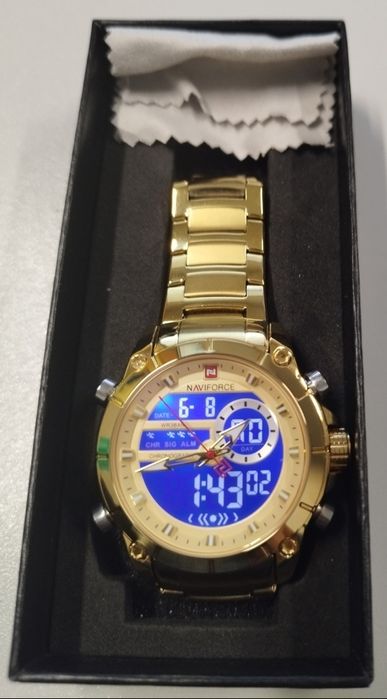 Relógio dourado naviforce para homem, novo