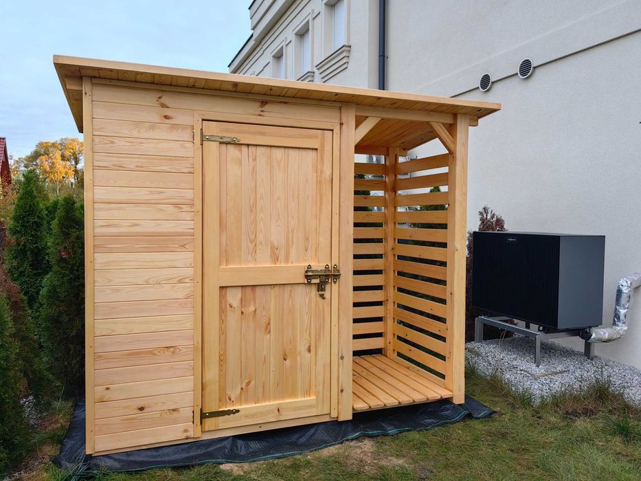 Drewutnia z domkiem narzędziowym ogrodowym 2,5 x 1,1m,wiata na drewno