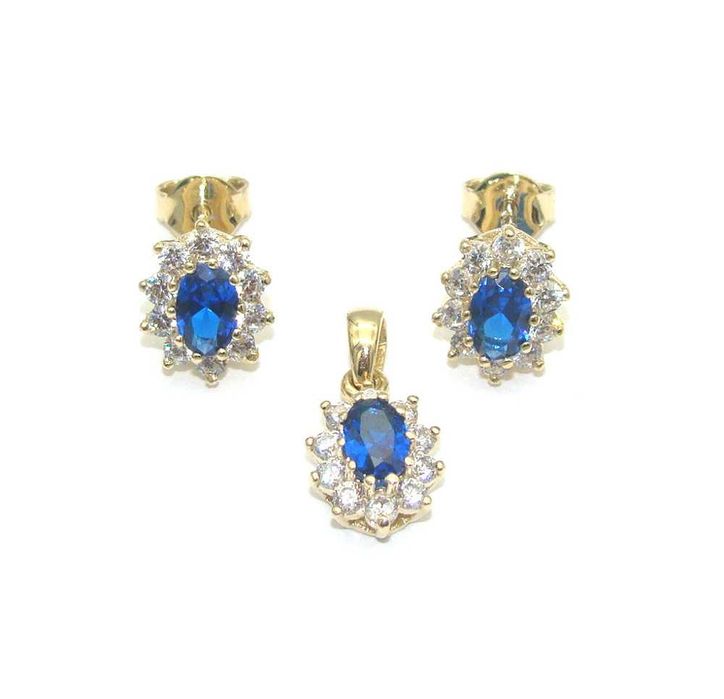 Złoty komplet z szafirami oraz cyrkoniami -K/7.