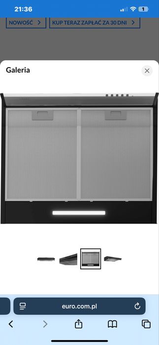 Okap podszafkowy nowy SREBRNY NIE CZARNY