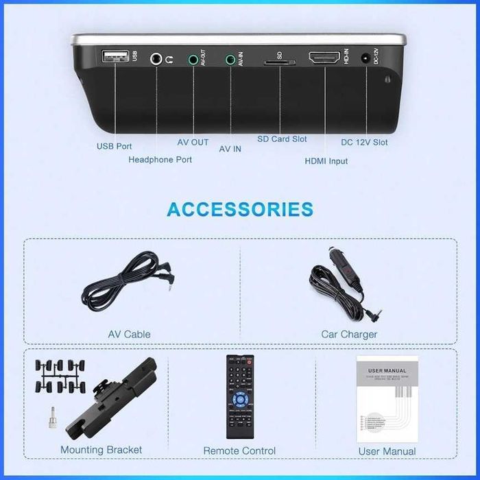 NAVISKAUTO NB0201B-N1 Samochodowy odtwarzacz DVD 10,1", słuchawki HDMI