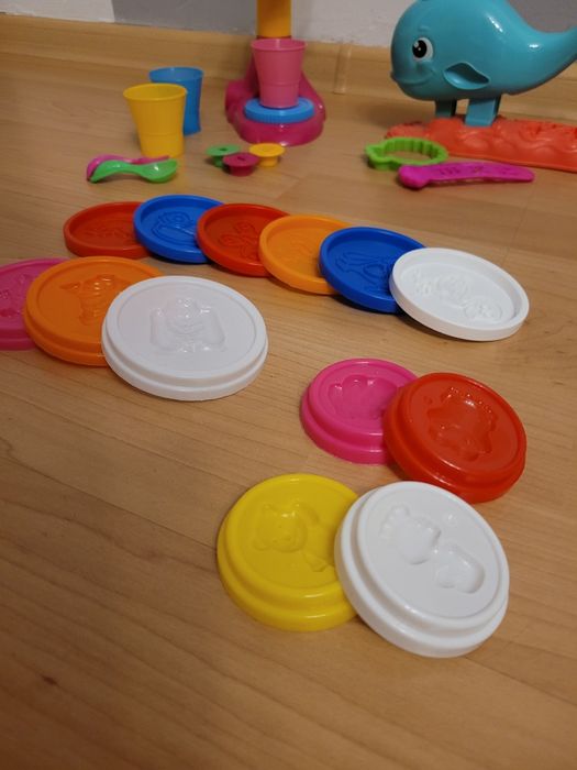 6) Zestaw Play Doh toster maszyna do lodów hipopotam dentysta wieloryb
