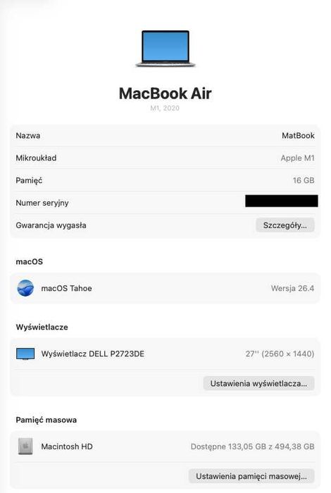 Macbook Air M1 16Gb / 512Gb SSD
