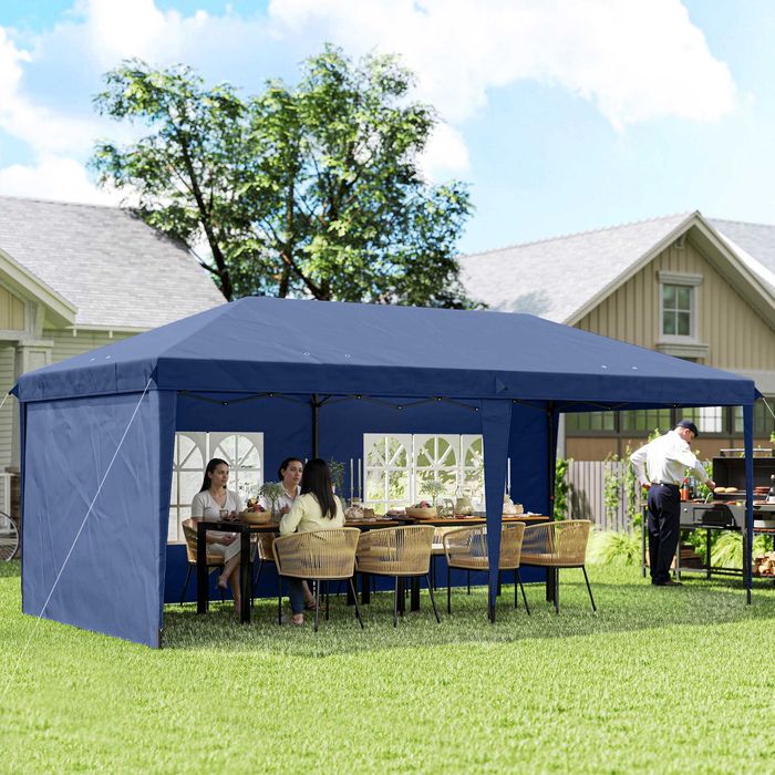 Tenda dobrável 6x3 m azul com 4 laterais e 2 janelas