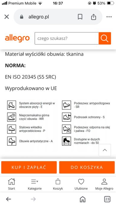 Kalosze wysokie eurofort S5 SRC Cerva rozmo. 44 NOWE