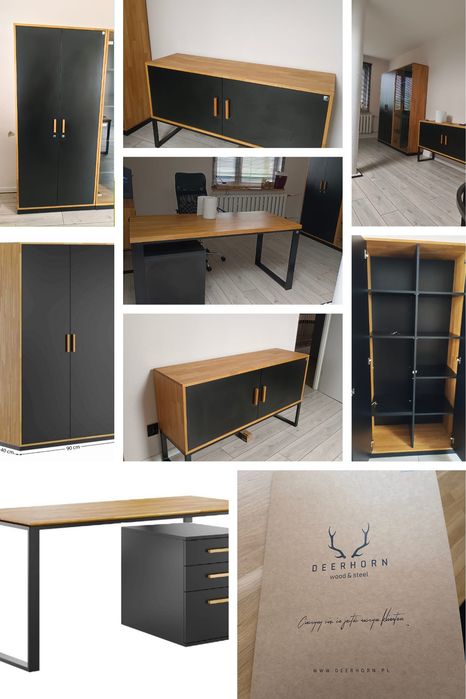 Meble biurowe premium Deerhorn | dąb + metal | loft | gabinet