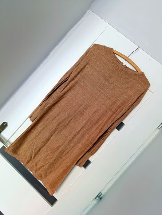 Sweter, tunika, small Size, khaki, złota nić, Mango
