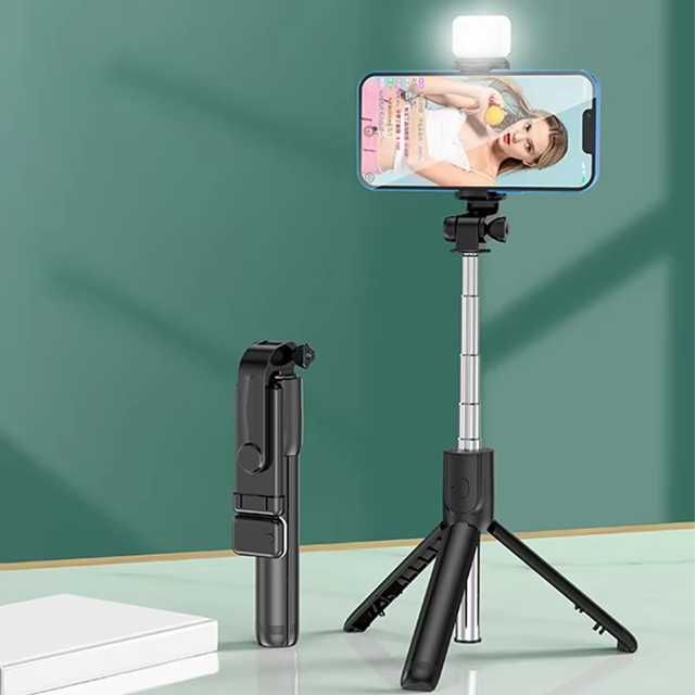Kijek do selfie stick z lampką led stojak tripod uchwyt do telefonu