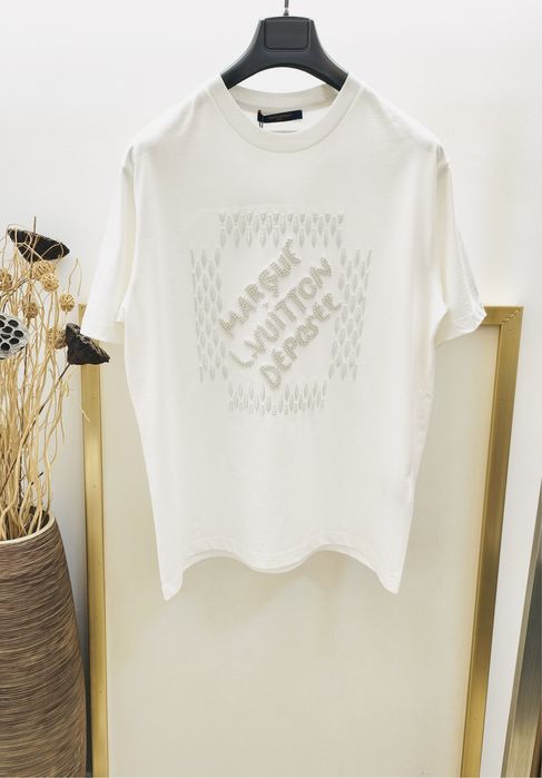 Biały tshirt koszulka z perełkami louis vuitton