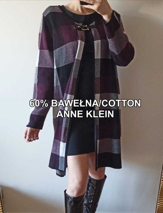 Fioletowo-czarny kardigan narzutka anne klein