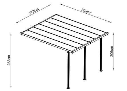 Pergola Altana Zadaszenie tarasu Aluminium i poliwęglan 3,73 x 3,03 m
