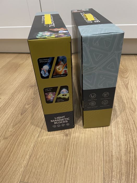 Dwa zestawy klocki magnetyczne 110 elementow swiecacy tor kulkowy