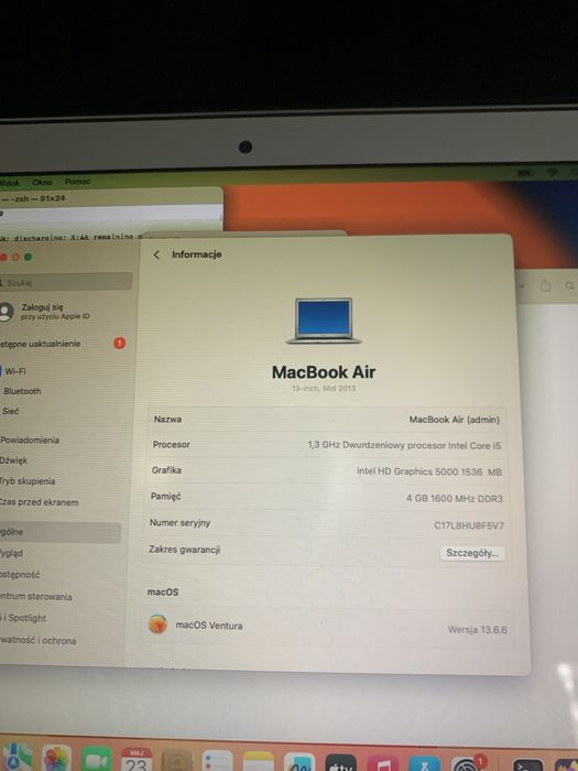 MacBook Air A1466 /13”/ 2013 /128 GB/intel Core i5 /4GB