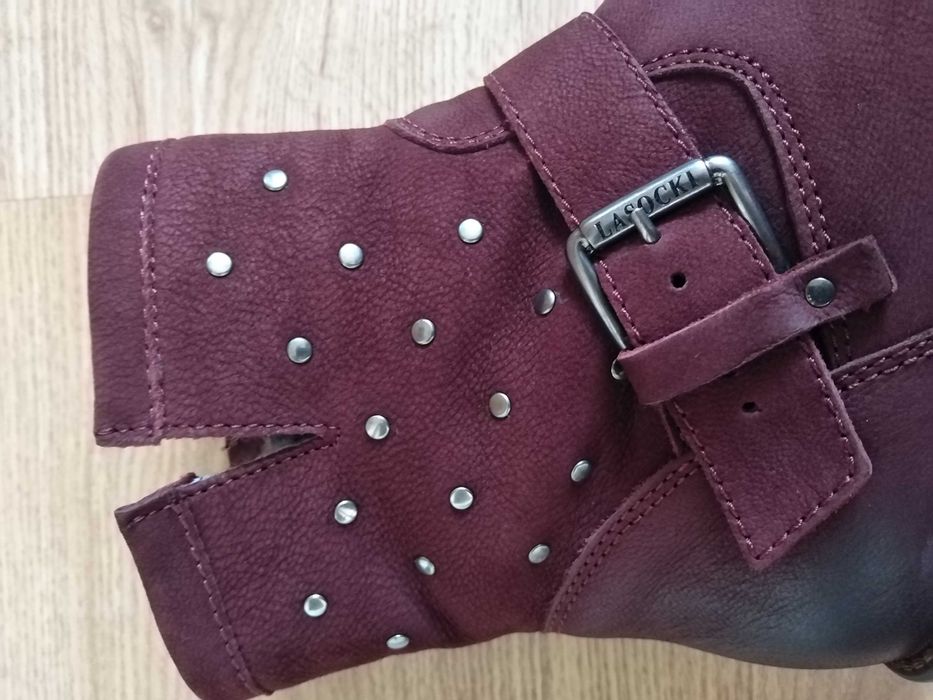 LASOCKI NOWE bordowe botki kozaki zimowe ćwieki skóra skórzane 36 23cm