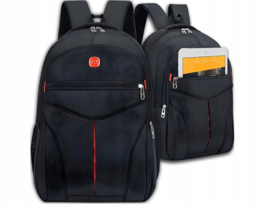 Plecak Męski Damski Do Pracy Szkoły Wodoodporny Sport Czarny Pojemny