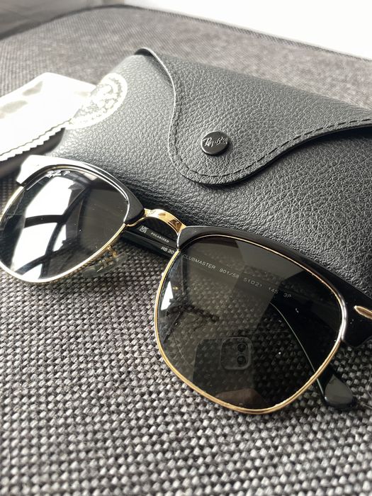 Okulary RayBan Clubmaster Polaryzowane 51 Złote Oryginalne