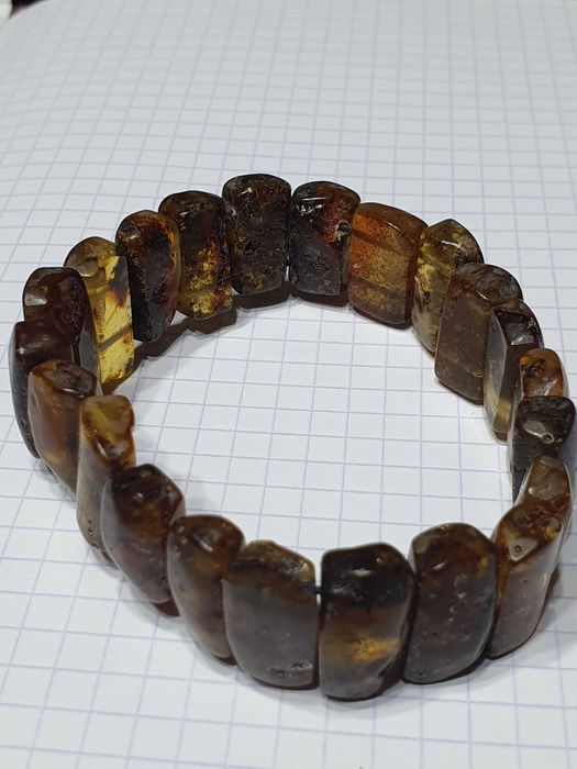 bransoleta bursztynowa z inkluzjami roślinnymi 20 cm - obniżka