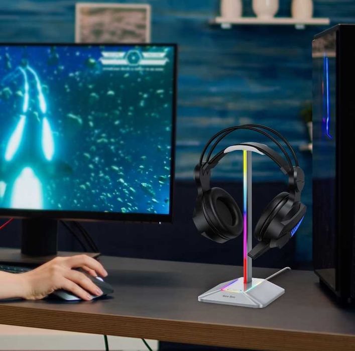 Stojak statyw na słuchawki gamingowy podświetlenie Rgb Led usb hub