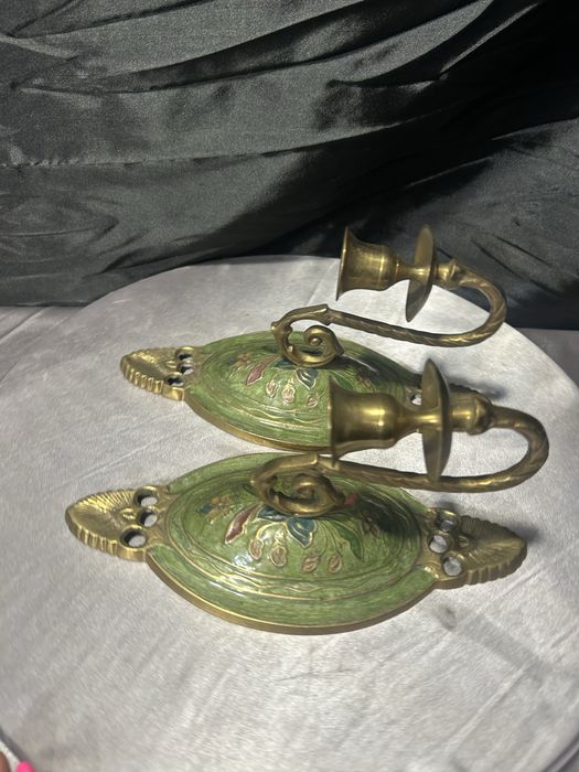 Zestaw świeczników wiszących – mosiądz emaliowany – dekoracja ścienna