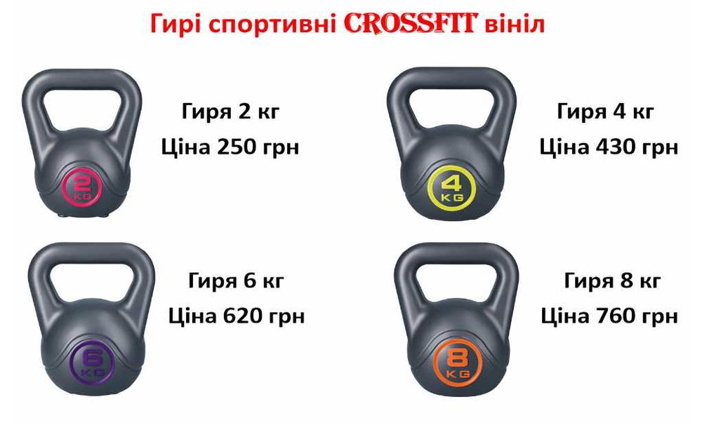 Гиря 8 кг спортивна вініл гири гирі | усі ваги від 2 кг до 20 кг