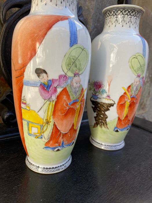Jarras Pandã Porcelana Chinesa séc XIX 23 cm Marcadas