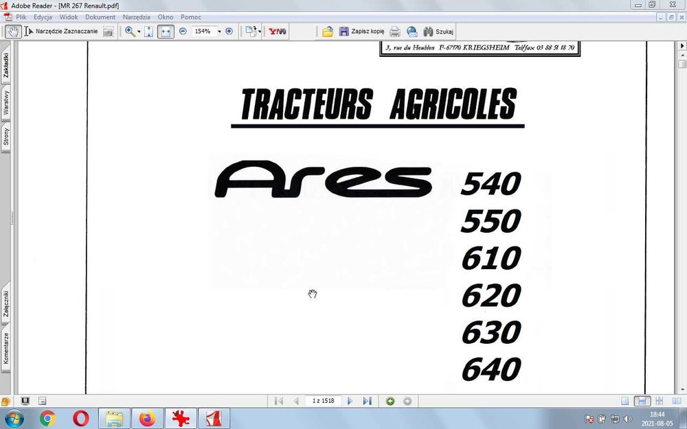 instrukcja napraw Renault Ares 540, 550, 610, 620, 630, 640