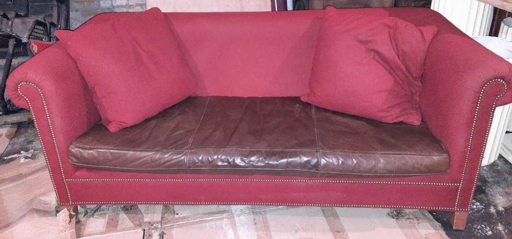 Диван шкіра і тканина / кожа, ткань / Ralph Lauren червоний велюр