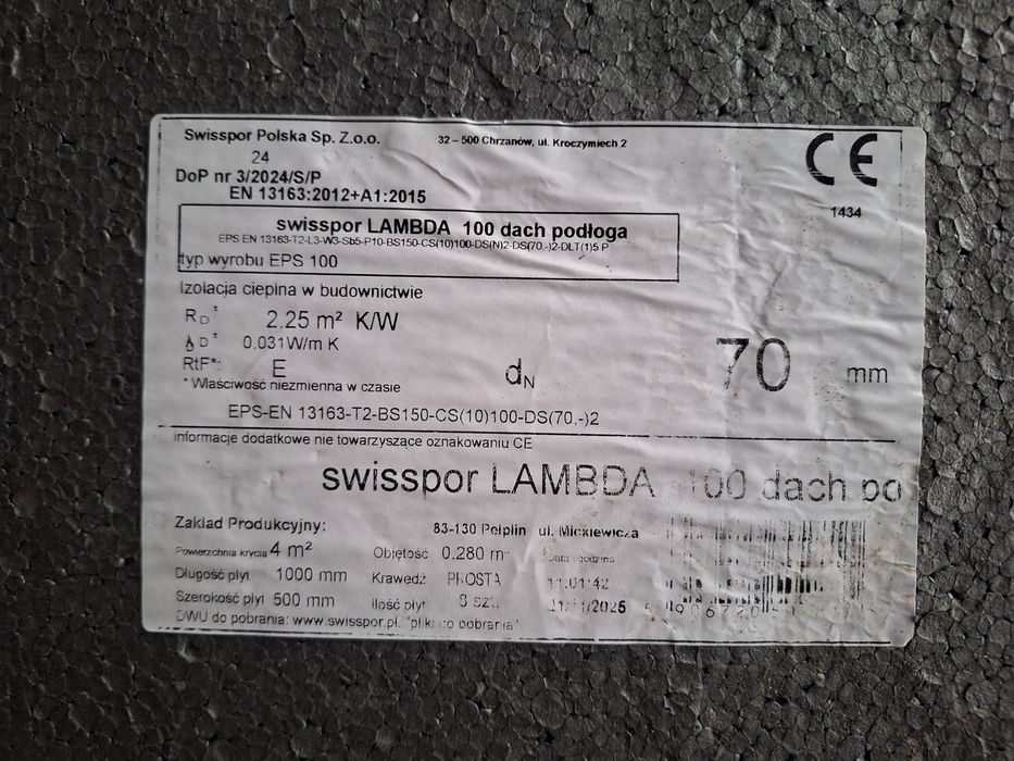 Styropian grafitowy 7 cm Swisspor LAMBDA 100 031 dach podłoga 5,5 m2