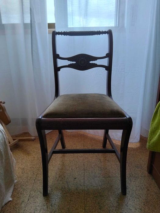 Mesa de jantar redonda e 6 cadeiras estilo Império