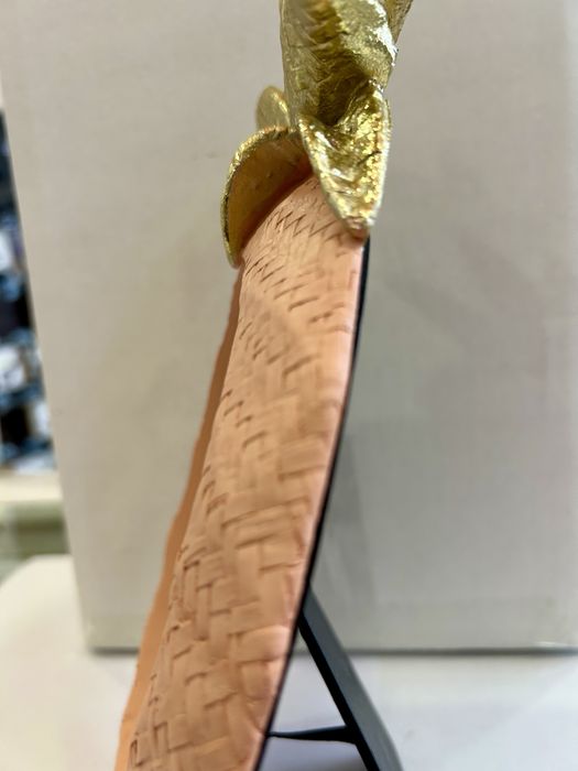 Moldura de Fotos Oval Ananás Tono Su Tono Pêssego e Dourado
