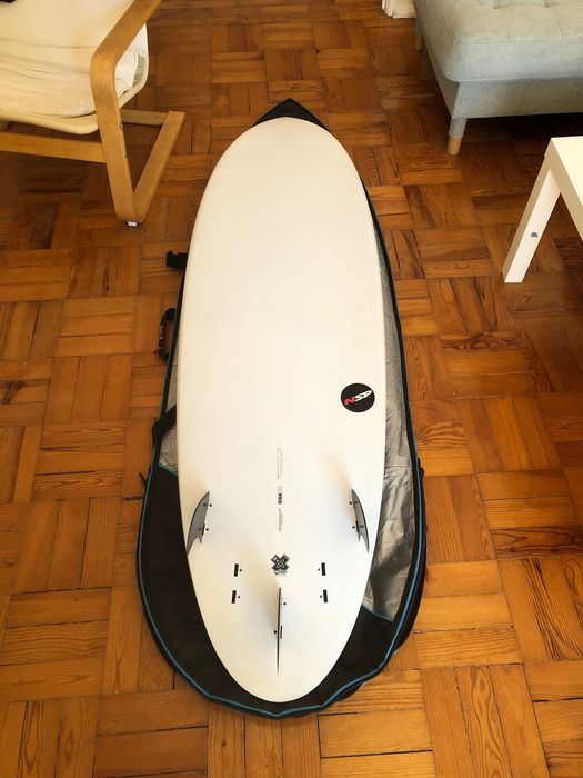 Surfboard NSP Hybrid Element White 6'4 + Boardbag + Leash
