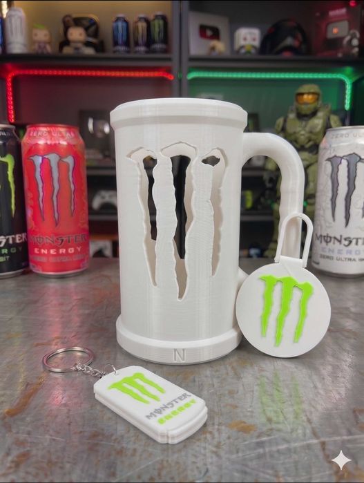 Kit Gamer Monster Energy - Caneca 3D + Porta-chaves