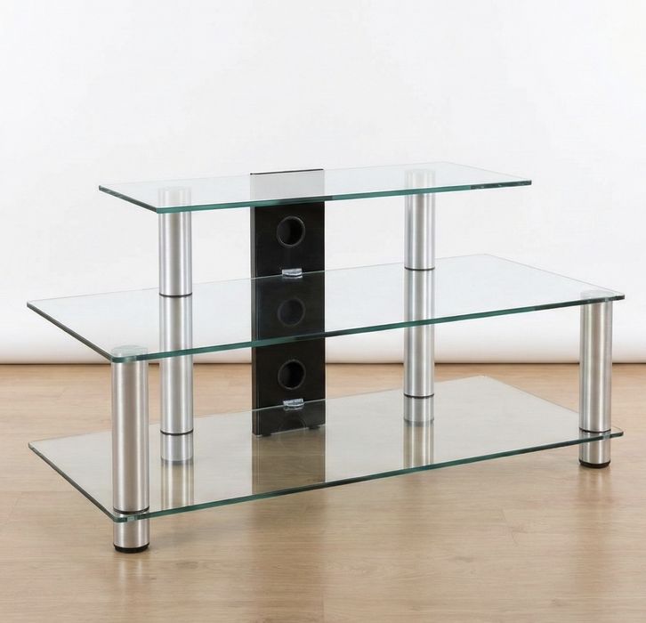 Mesa de TV em vidro com 3 prateleiras