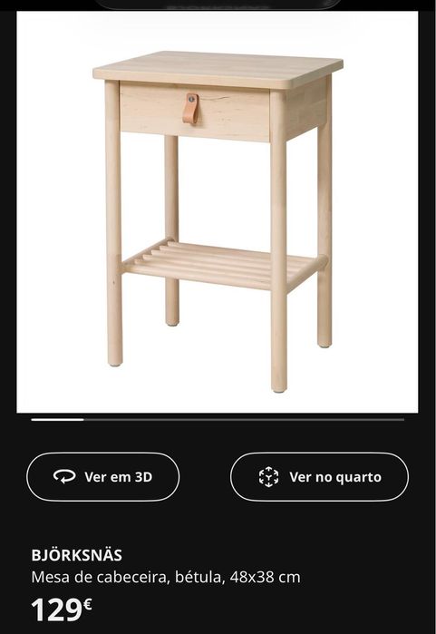 Conjunto Cama + Mesas de Cabeceira IKEA BJORKSNAS - Betula Natural